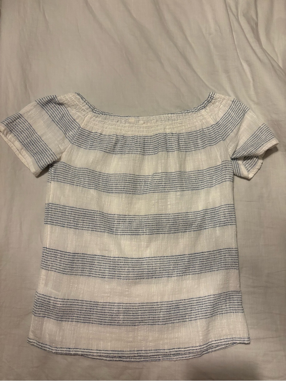 Fat Face Striped Off-the-Shoulder White + Blue Striped Top